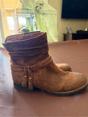 Born Brown Suede Braided Ankle Boots